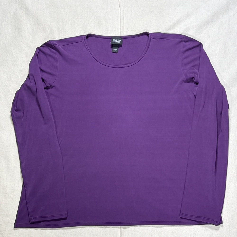 Eileen Fisher Top Women Sm Purple Silk Scoop Neck T-Shirt Short Sleeve Knit